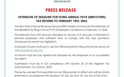 EXTENSION OF DEADLINE FOR FILING ANNUAL PAYE (EMPLOYERS) TAX RETURNS TO FEBRUARY 14TH, 2026.